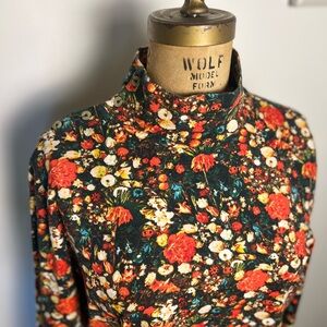 Anthropologie Floral Mock Neck Top in Black, Red, White, Green